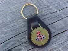 Oldsmobile 442 NOS Leather Key Fob Antique Gold Medallion Unique Quality