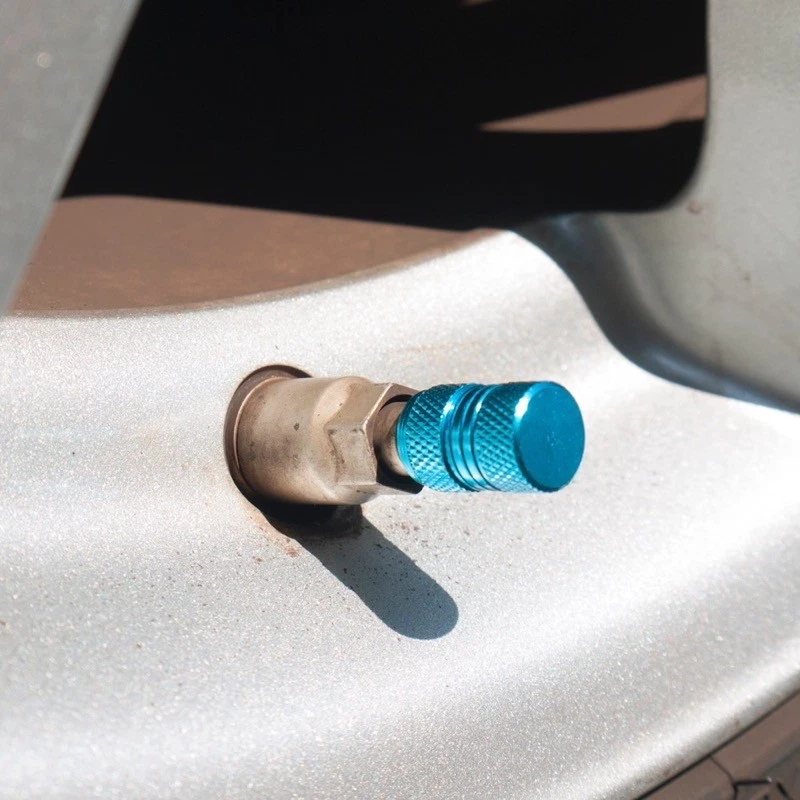 Cubierta de vástago de válvula de aluminio para vehículo de polvo de rueda de anillo de goma azul cielo 4 piezas Foto 2 de 4