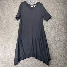 LOGO Lounge Women's Long Dress Shirt V Neck Short Sleeve Black Medium