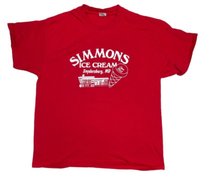 Simmons Ice Cream - Snydersburg, MD Red 100% Cotton T-Shirt Sz XL