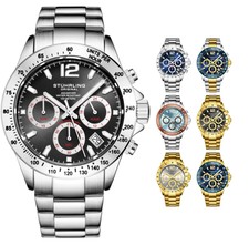 Stuhrling Men's Aquadiver 3961A Japanese Quartz Chronograph Stainless  Bracelet