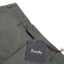 Zanella NWT Dress Pants Size 33 US Devon In Green Melange Wool Blend