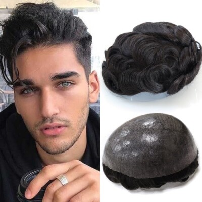 Toupee Men Male Human Hair System Skin PU