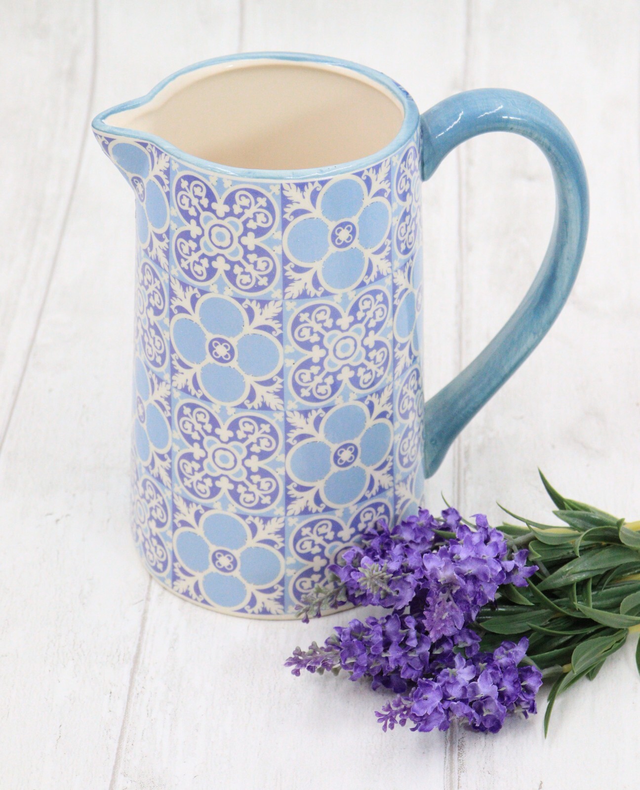 Jug Vase Ceramic White and Blue Ceramic Pitcher Vase Flower Jug with