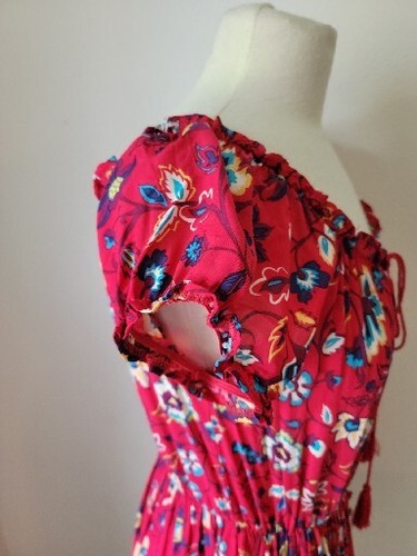 Shyanne Red Floral Dress Large Peasant Tassel High Low Boho Country Fairy New - Picture 7 of 14