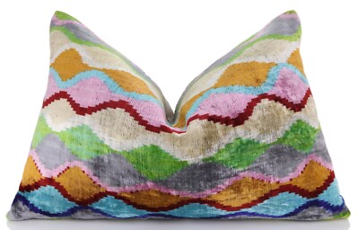 Colorful Wave Silk Velvet Pillow 16x24   Handcrafted in California