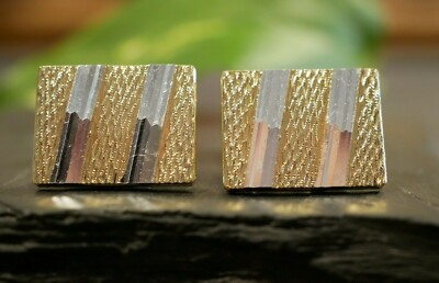 Original Vintage Eloxal Manschettenknöpfe Cufflinks Gold Silber Herren Streifen 