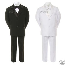 Baby Toddler Teens Boys Black White Formal Wedding Bow Tie Vest Suit Tuxedo S-20