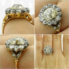 4 CT Antique Art Deco CZ Cluster Engagement Ring in Two-Tone 925 Sterling Silver