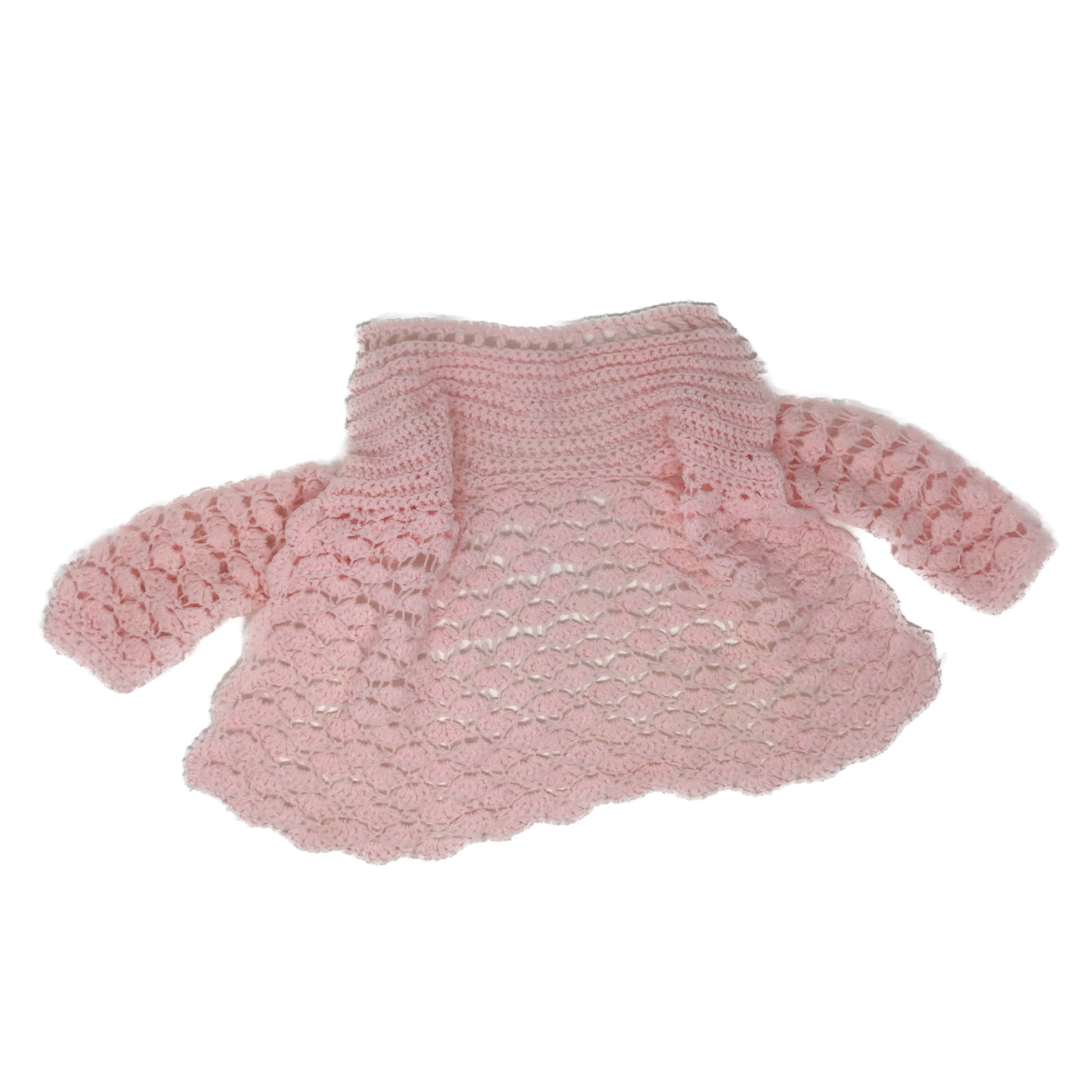 Handmade Vintage Pink Crocheted Baby Sweater fits Newborns or 14-16" Dolls image 2