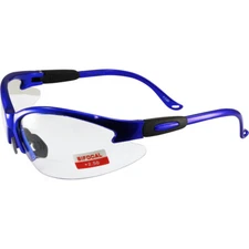 Global Vision Cougar Bifocal Safety Glasses Blue Frame Clear 2.5x Magnified Lens