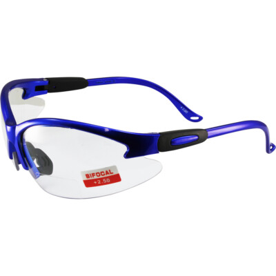 #ad Global Vision Cougar Bifocal Safety Glasses Blue Frame Clear 2.5x Magnified Lens $15.99