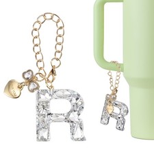 Letter Charm for Stanley Tumbler Cup, Bow Heart Initial R Letter Charm, White