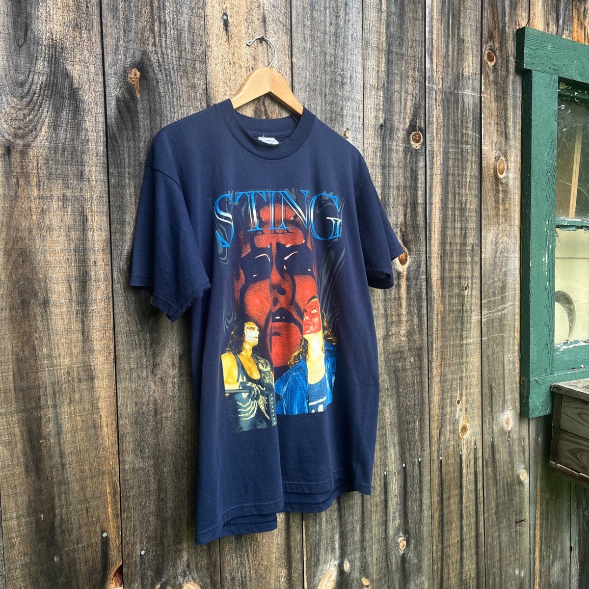Vintage Sting Wrestling Shirt Sz L Rap Tee WCW NWO Wolfpack RARE