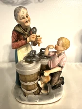 Vtg Norleans Japan Ceramic Figurine ICE CREAM Vendor Lady, Boy, Dog