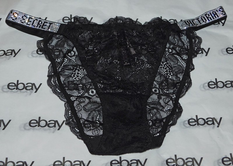 NEW Victoria's Secret Very Sexy Shine Strap Lace Brazilian Panty Large Crystals