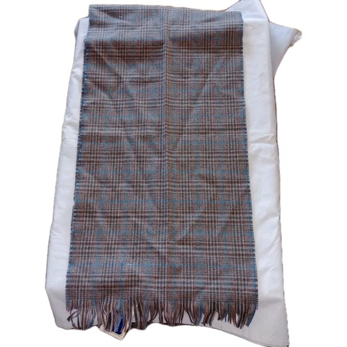 NWT VTG Pendleton 100% Virgin Wool Plaid Scarf Made in USA Brown/Blue 51”x 12”
