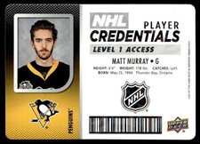 2017-18 Upper Deck MVP NHL Player Credentials Level 1 Access Matt Murray