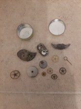 Vintage Pocket Watch Parts, Lot of 12, With Container