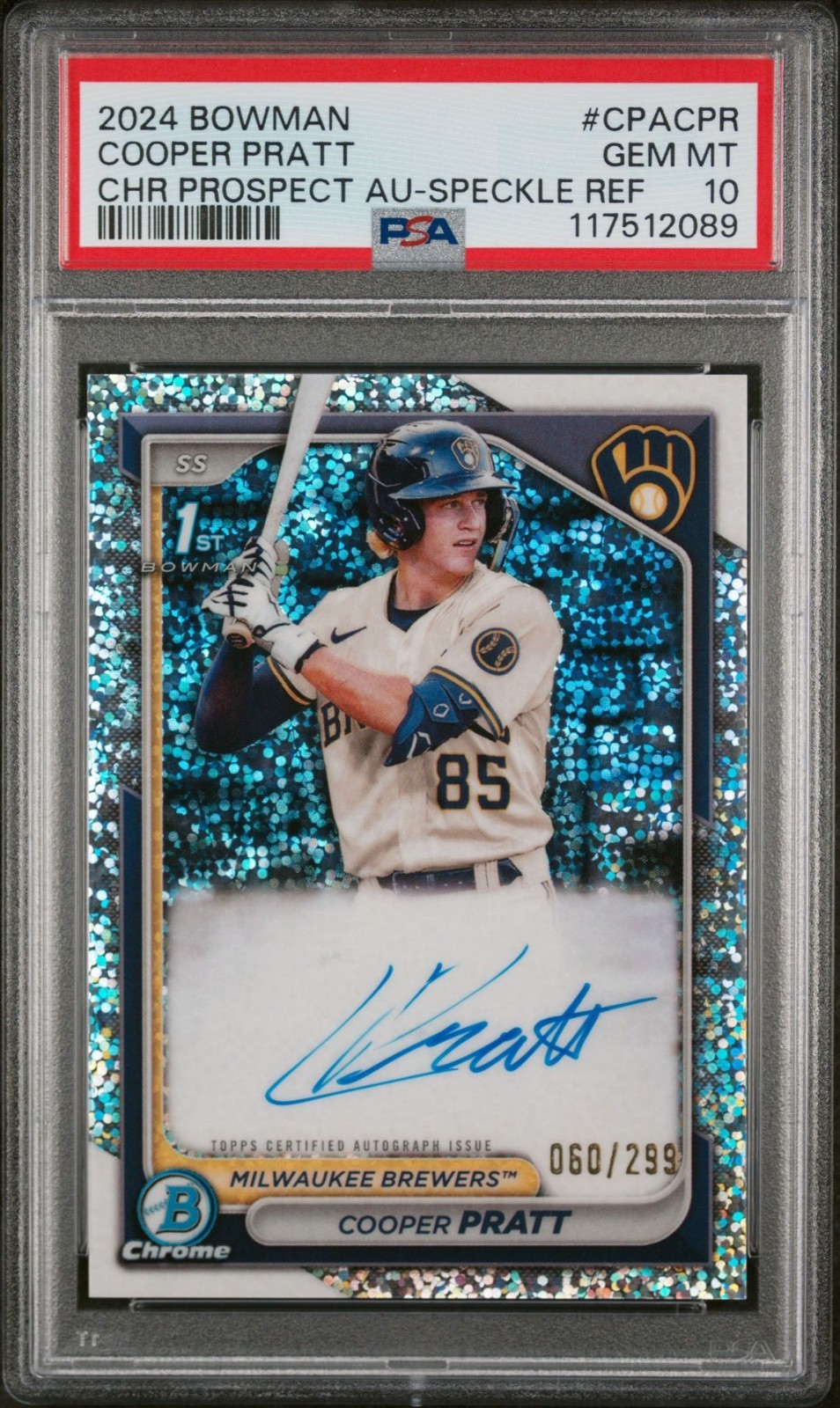 2024 Bowman Chrome Cooper Pratt Speckle Refractor Auto /299 PSA 10 GEM MT #CPACP