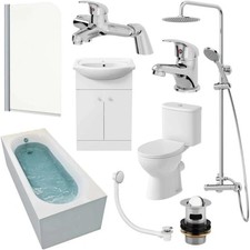 Bathroom Suite 1700mm Single Ended Bath Screen Close Coupled Rimless Toilet Basi