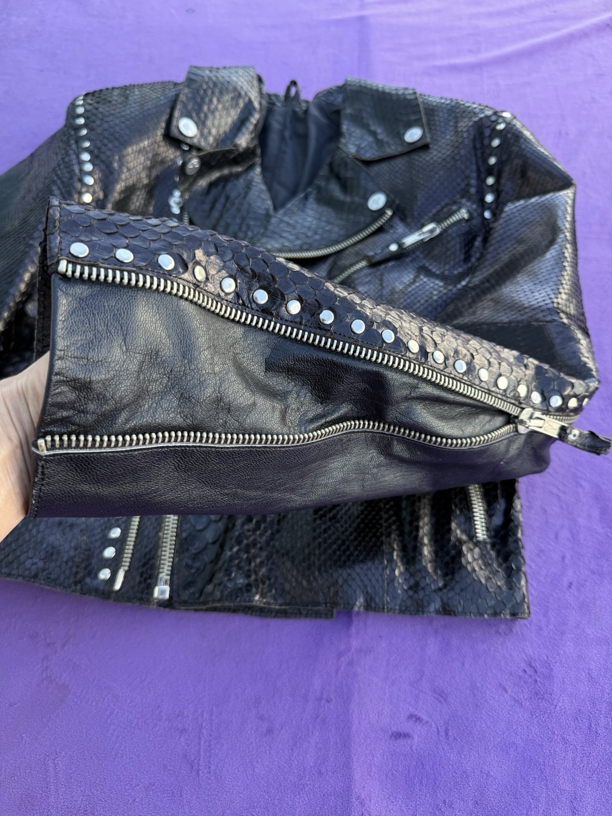 Genuine Python Leather Biker Jacket with Leather … - image 4