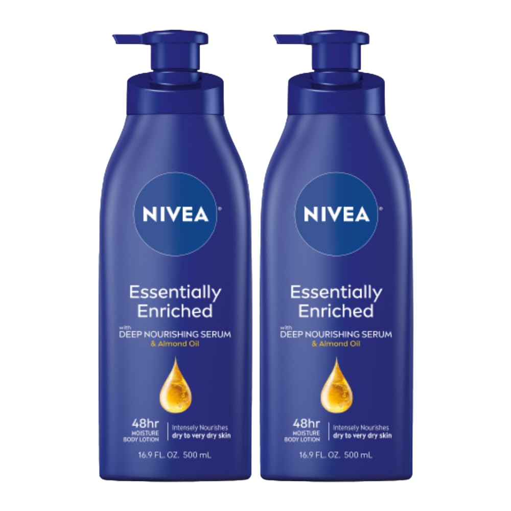NIVEA Essentially Enriched Body Lotion for Dry Skin Pack of 2 16.9 Fl Oz Pump Bottles