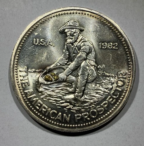 1982 Engelhard 1oz Silver American Prospector TONER With GOLD NUGGETS Big E Rev.