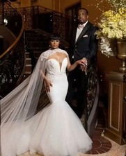 Beach Mermaid Wedding Dresses with Cape Lace Applique Sweetheart Lace Corset