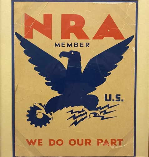 Vintage 1930er NRA Mitglied National Recovery Administration Poster Schild FDR gerahmt - Bild 2 von 6