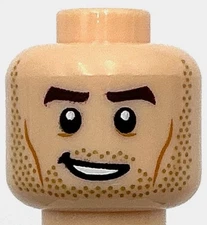 Lego New Light Nougat Minifigure Head Dual Sided Dark Brown Eyebrows Tan Stubble