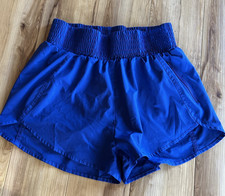 Women s Running Shorts Size L Royal Blue Athletic Gym Zip Pocket Elastic Waist