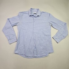 Versace Collection Trend Dress Shirt 42 16.5 L Blue Micro Check Slim Fit Luxury