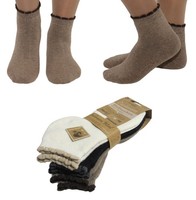 3 Paar Wollsocken Socken Damen Kurz Thermo StrüMpfe RüSchen Am Bund 35-38 (105)