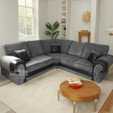 Riviera Corner Sofa Suite 5 Seater Corduroy Fabric Leather Sofa Grey Black Brown
