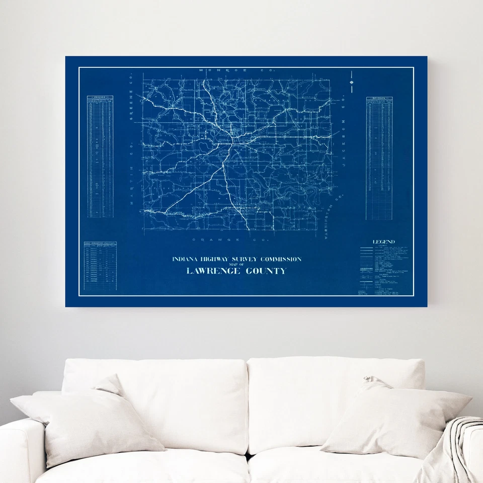 Old Map of Lawrence County, IN 1936 - Vintage Indiana Art - Image 3 of 4