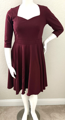 Nema Avenue Fit & Flare Stretch Sweetheart Dress Burgundy Plus 1XL 4XL -  New! | eBay