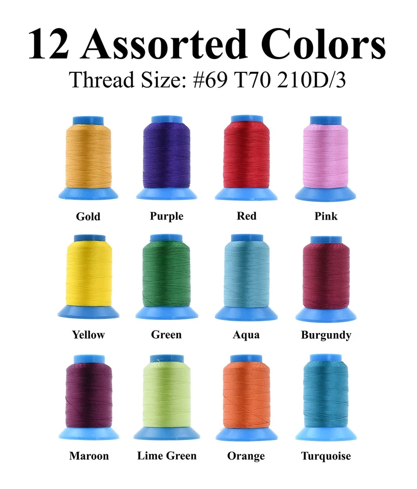 Bonded Nylon Thread 12 Assorted Vibrant Colors Heavy Duty Sewing Threads - 36... - Image 2 of 4