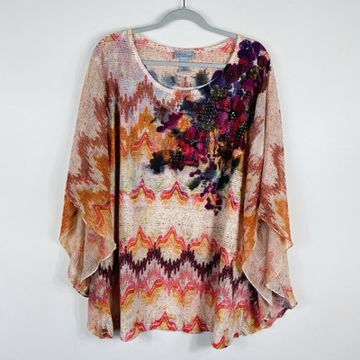 Catherines Liz & Me Top 2X Embellished Poncho Style Sublimation
