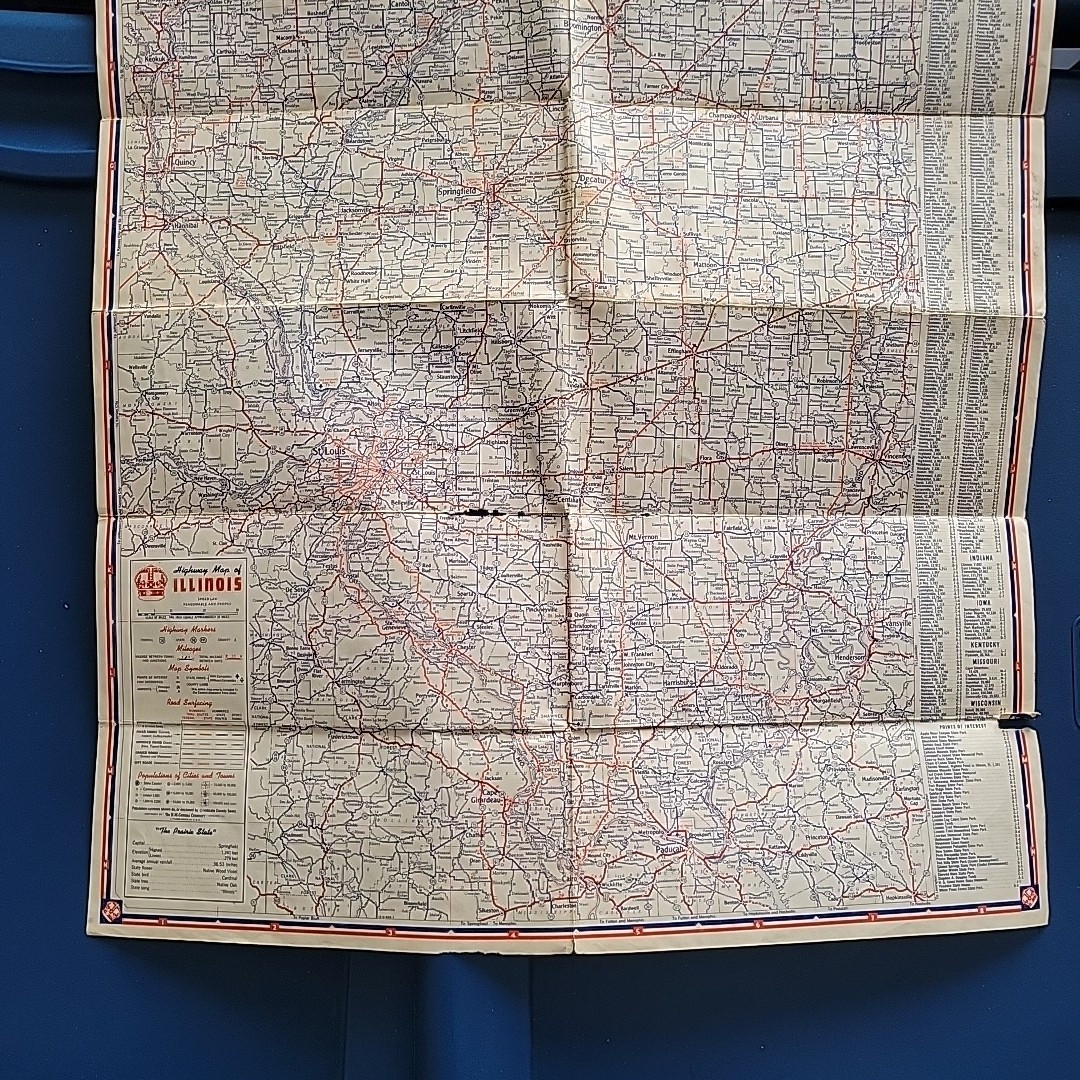 Vintage 1940's Highway Map ILLINOIS Standard Oil Company HM Gousha Map FREE SHIP