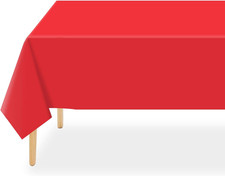 Red Plastic Table Cloth Disposable 2 Pack, 54 X 108 Inch Tablecloths for Valenti