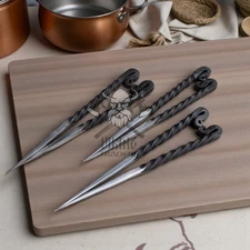 Hand Forged Medieval Half-Polish Iron Food Sticks  Set of 6