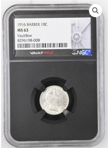 NGC Vault Box MS63 1916 Barber Dime Silver 10 Cents - Series 10