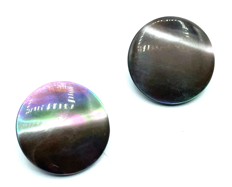 30/50er Jahre Ohrclips mit buntem Perlmutt Handarbeit Messing Korpus Ø 21 mm rar - Bild 3 von 4