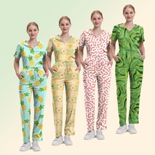 Professional Women's V-Neck Scrub Top Pants Set - Fashionable Hospital Wear