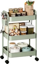 Heavy-Duty Rolling Cart 3 Tier Metal Utility Storage Cart with Casters, Hooks