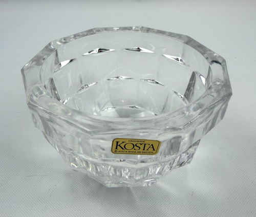 VTG Kosta Boda Opus Block Handmade Crystal Bowl Signed Candy Dish Rolf Sinnemark