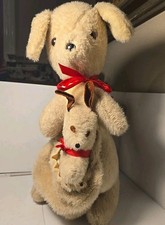 Vintage Plush Kangaroo Joey Pair Light Brown 1950-60s Perth Australia 15"