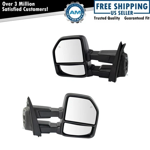 Towing Mirror Power Heater Folding Signals Checkered Pair for F-150