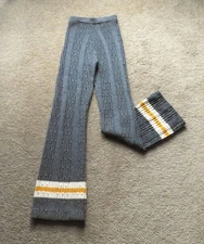 Vintage 1960s-70s Wool Cable Knit Small Bell Bottom Flare Pants High Waist Joyce